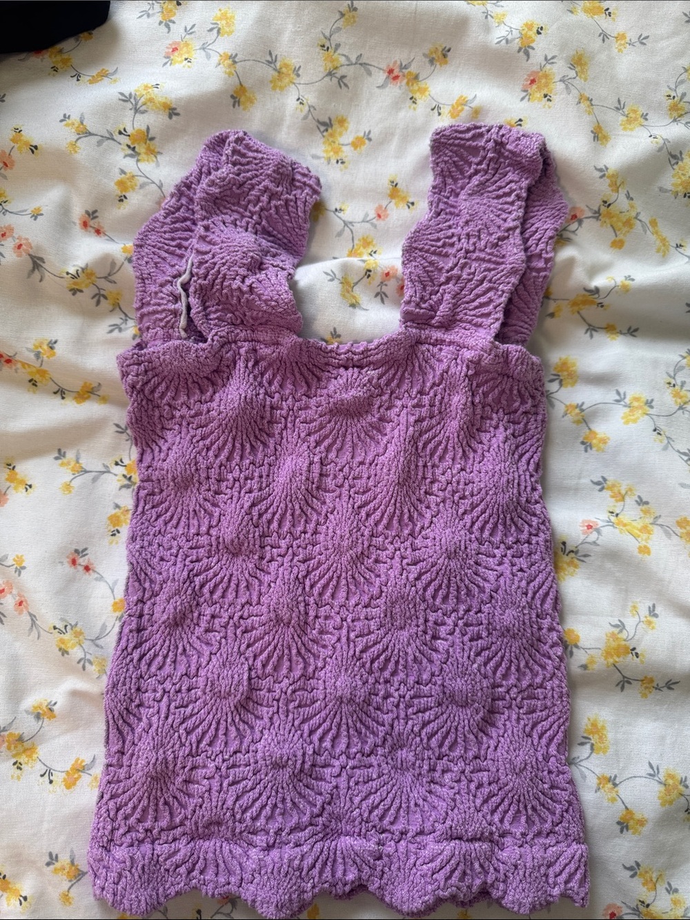 Free People Lavender Crochet Tank with Ruffled Straps